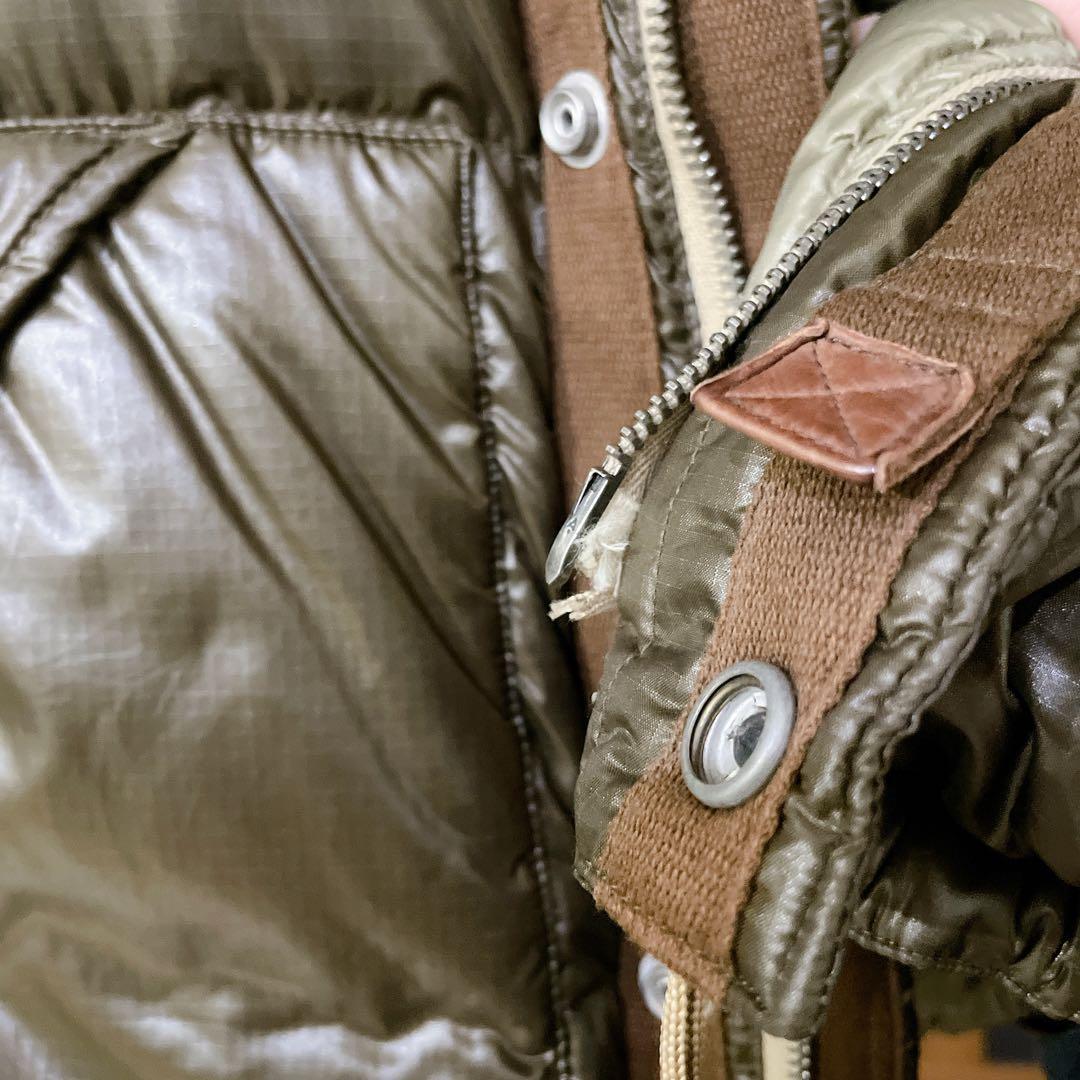 ブ*タ様 ポロラルフローレン ダウンベスト 牛革 レザーパッチ ロゴ オリーブ