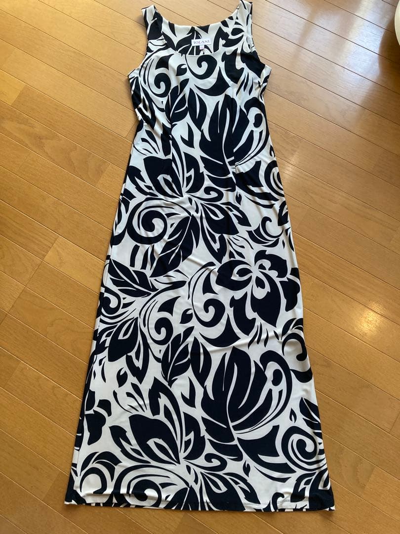 IOLANI フラダンスロングドレス XXS アイボリーとブラック総丈127cm