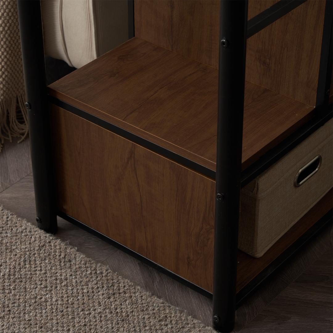 新作 ブラック　ロフトベッド 片側手すり付き 収納付き パイプベッド