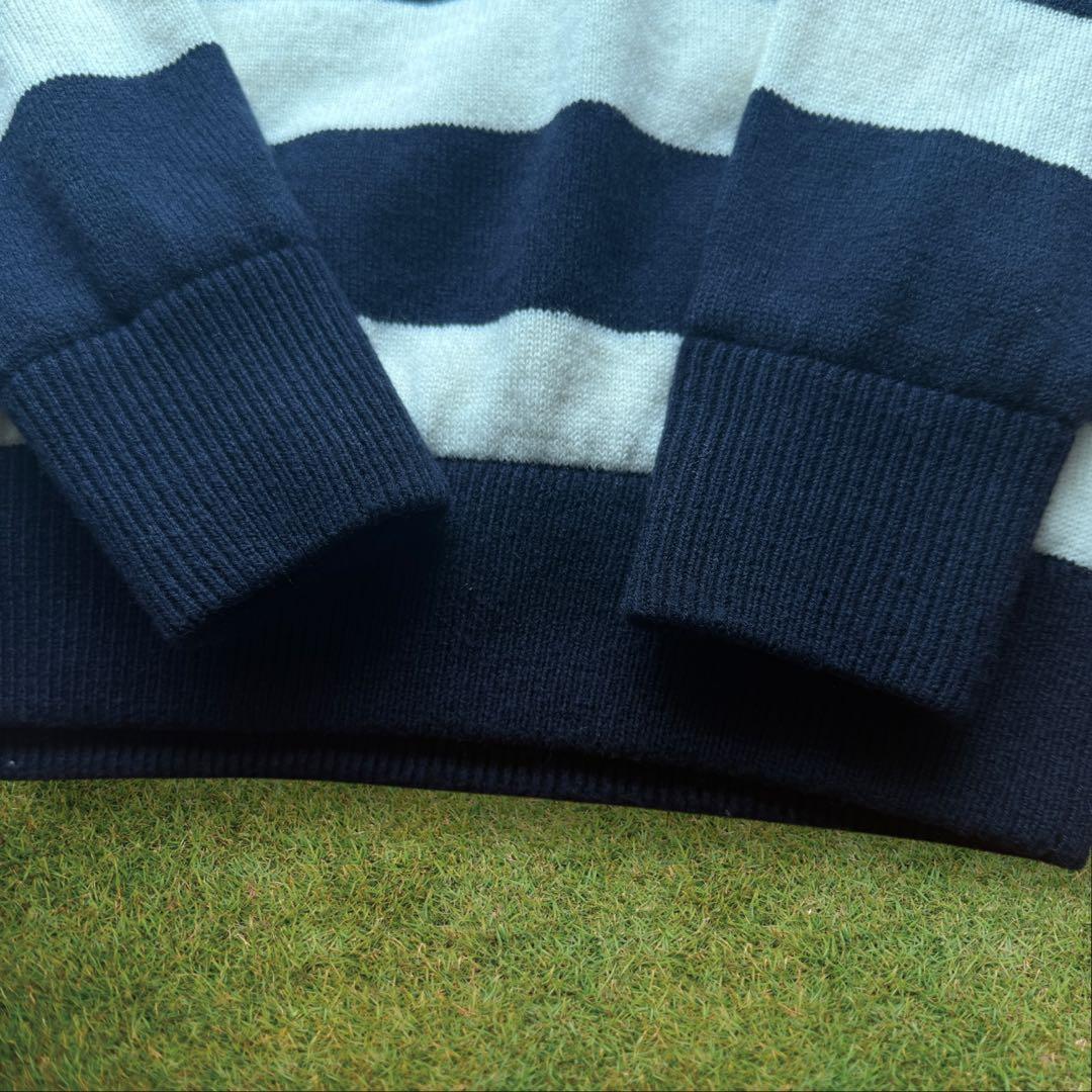 防寒　蓄熱　裏地付き　パーリーゲイツ　ニット　L〜XL相当　紺　白　ボーダー　5