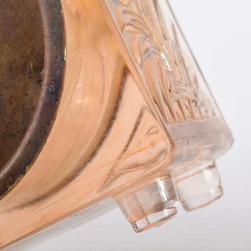 アンティーク　ガラス製　花刻　置時計　ゼンマイ式　ジャンク品　V　R8671