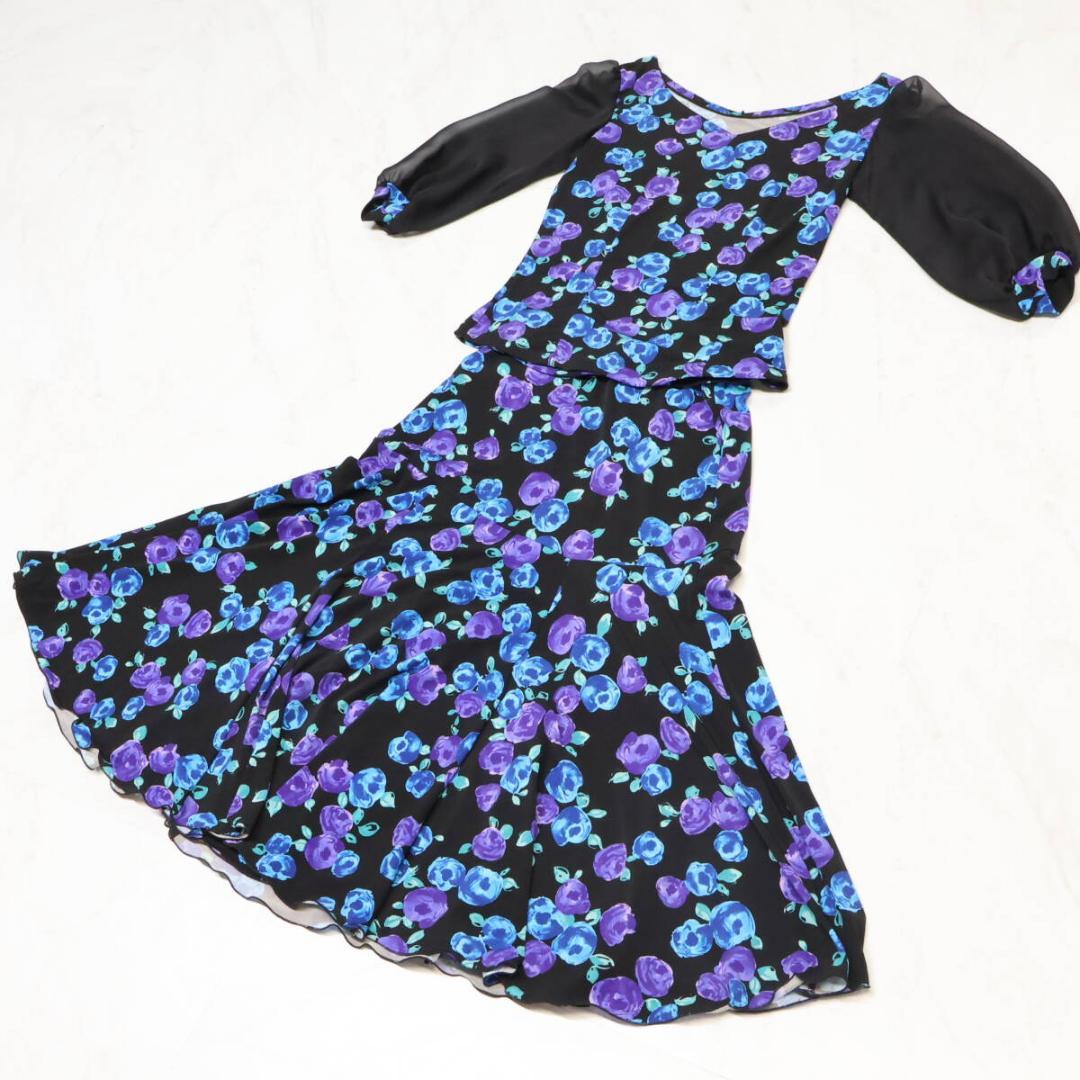 【美品 日本製 社交ダンス衣装】ブラック Chacott 上下セット レース