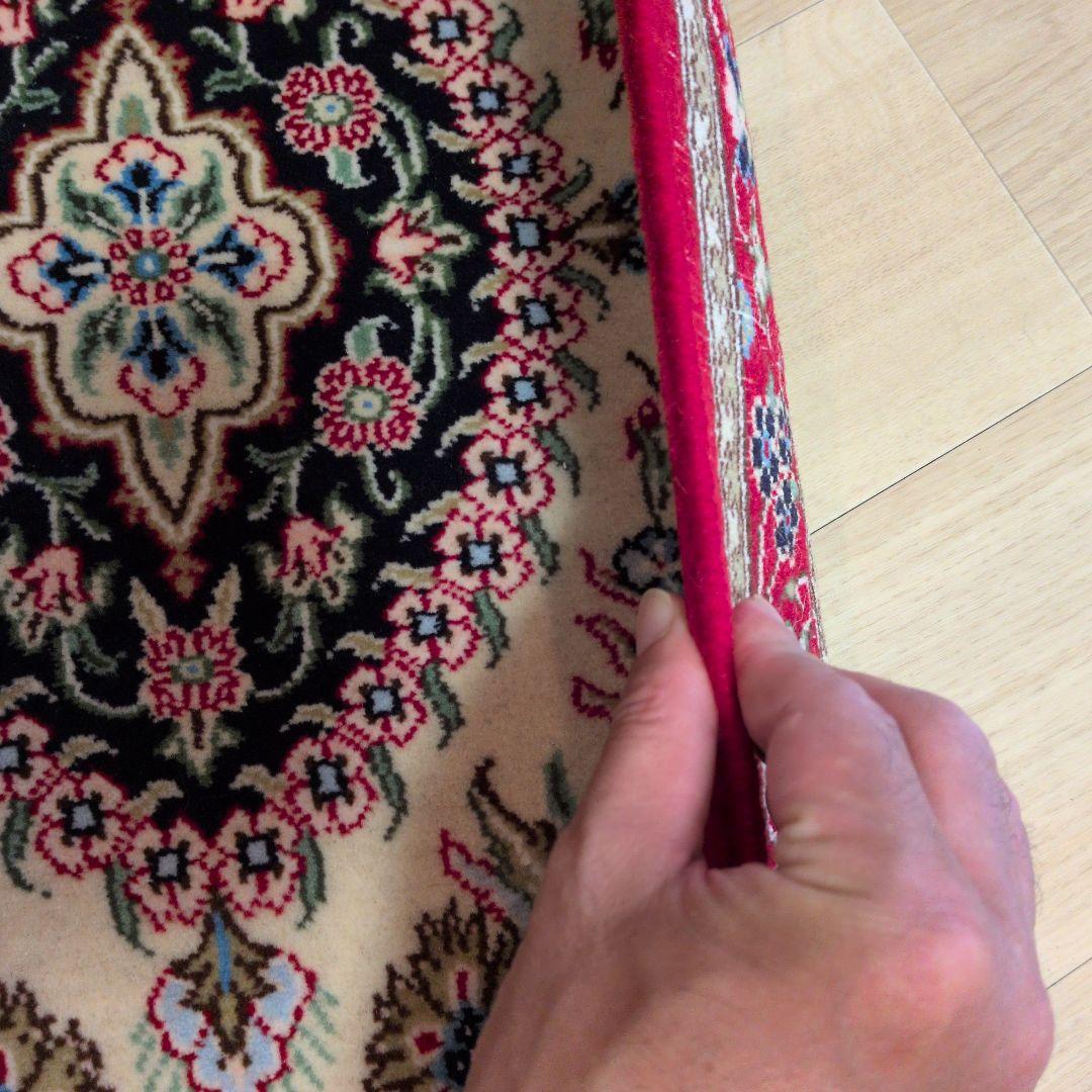 62x92cmペルシャ手織り・クム・マット(200)玄関・ラグ・絨毯・じゅうたん