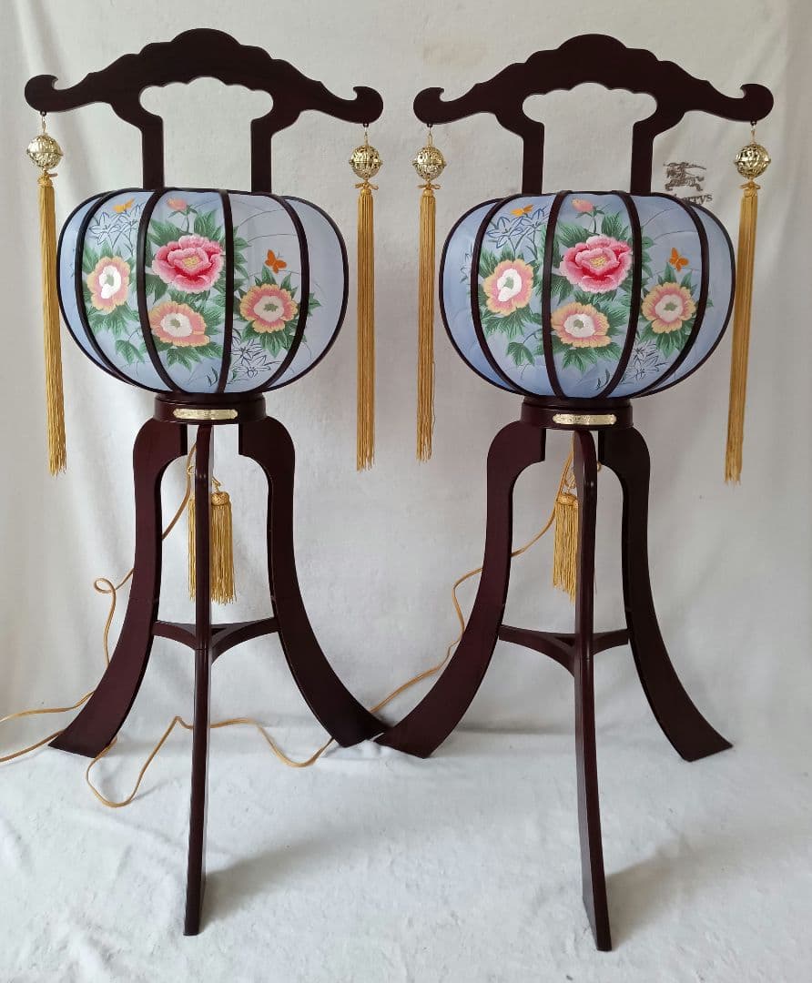 盆提灯　一対　盆飾り　回転灯付き　ペア　盆ちょうちん　日本家屋　仏壇具　和室