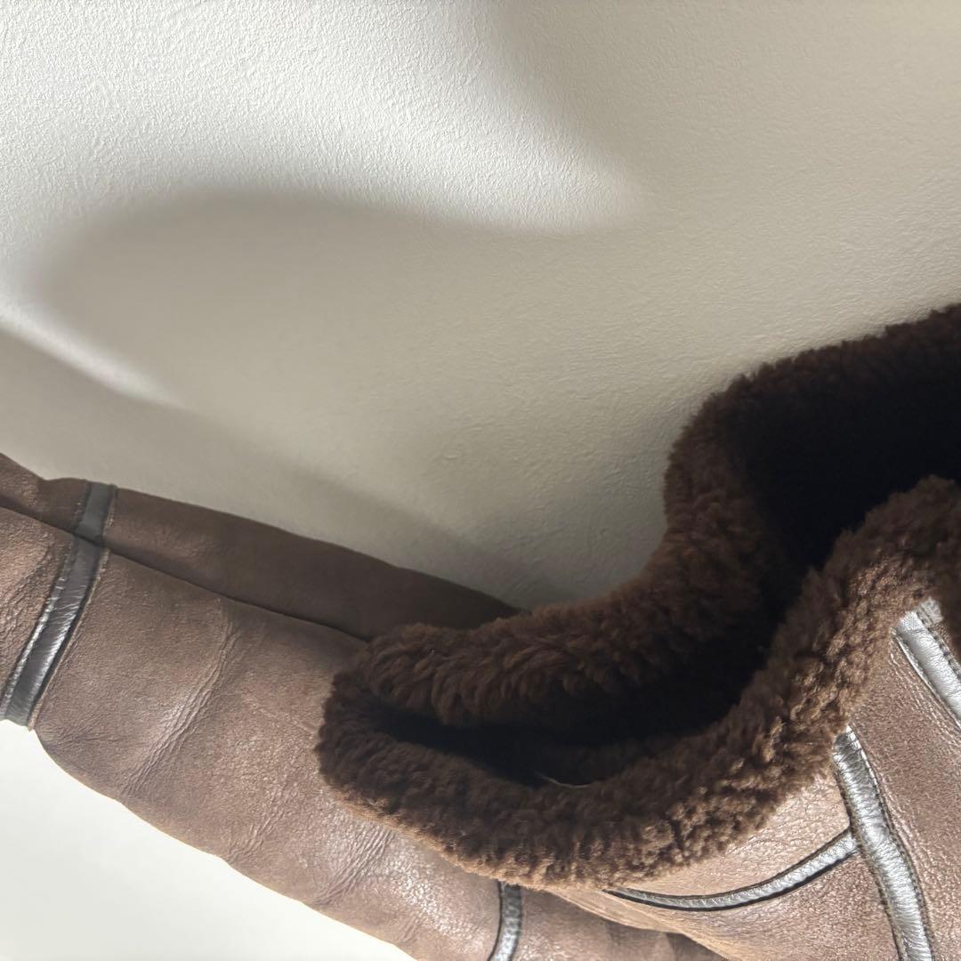 90's✨リアルムートン　シープスキン　レザージャケット　ライダース　茶系　L