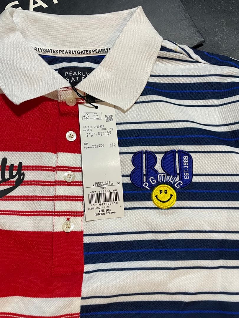 PEARLY GATES Peカノコボーダー半袖ポロシャツサイズ5