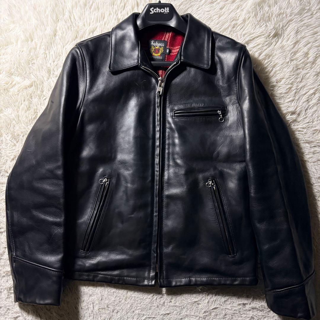 【米国製】Schott レザー ライダースジャケット 黒 40 ホーウィン 牛革