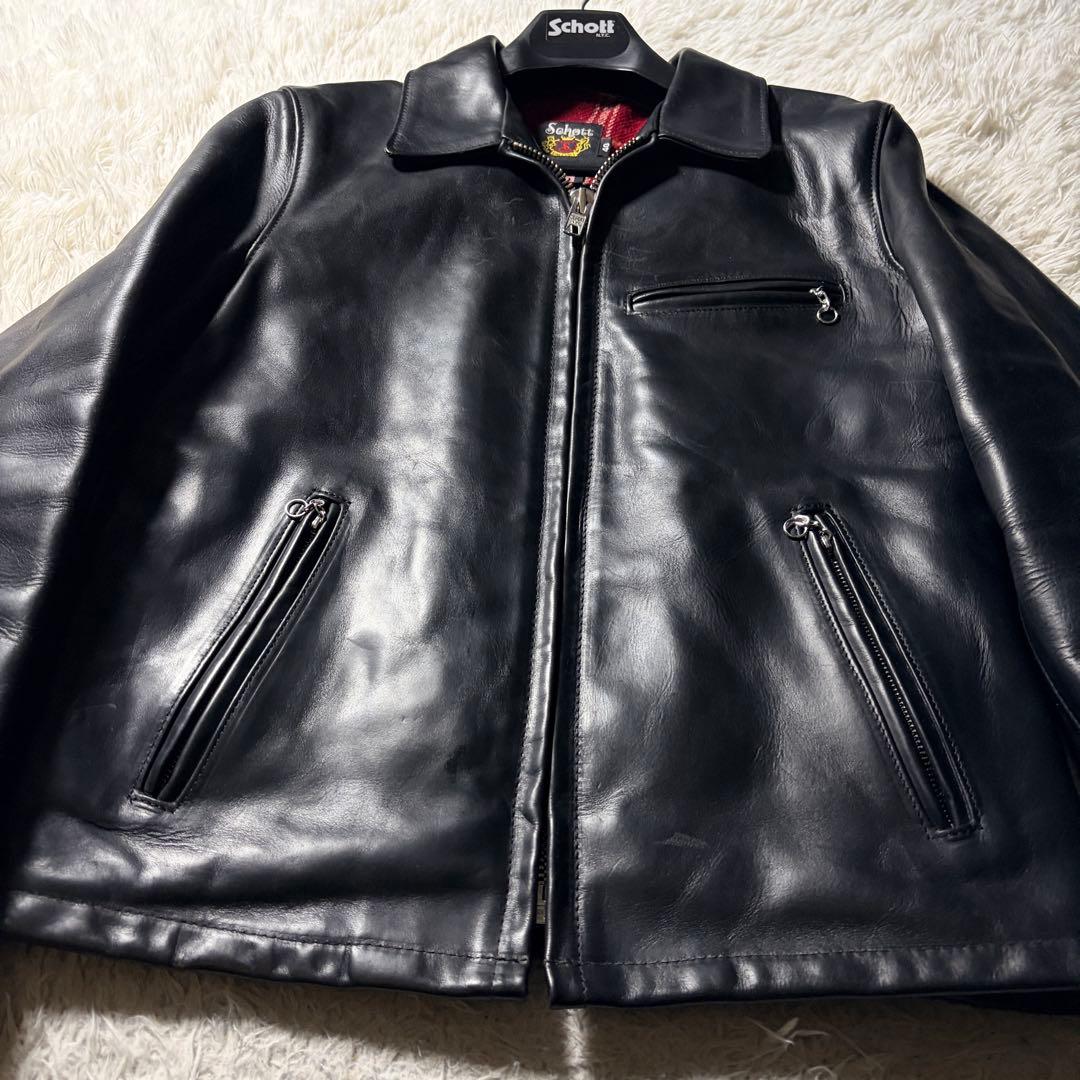 【米国製】Schott レザー ライダースジャケット 黒 40 ホーウィン 牛革