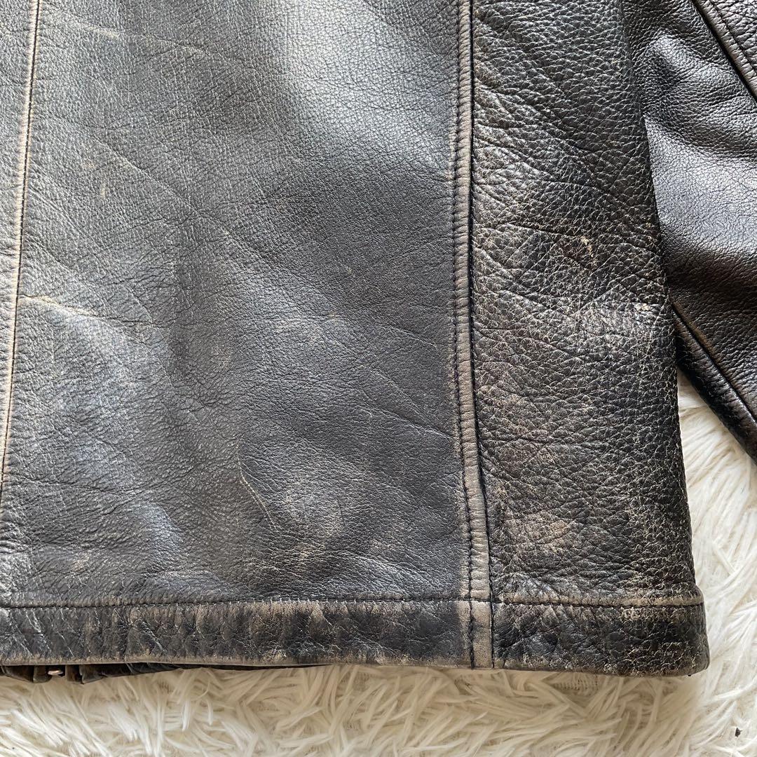 90's✨J.CREW レザージャケット　カーコート　フェード　M 炭黒　茶系