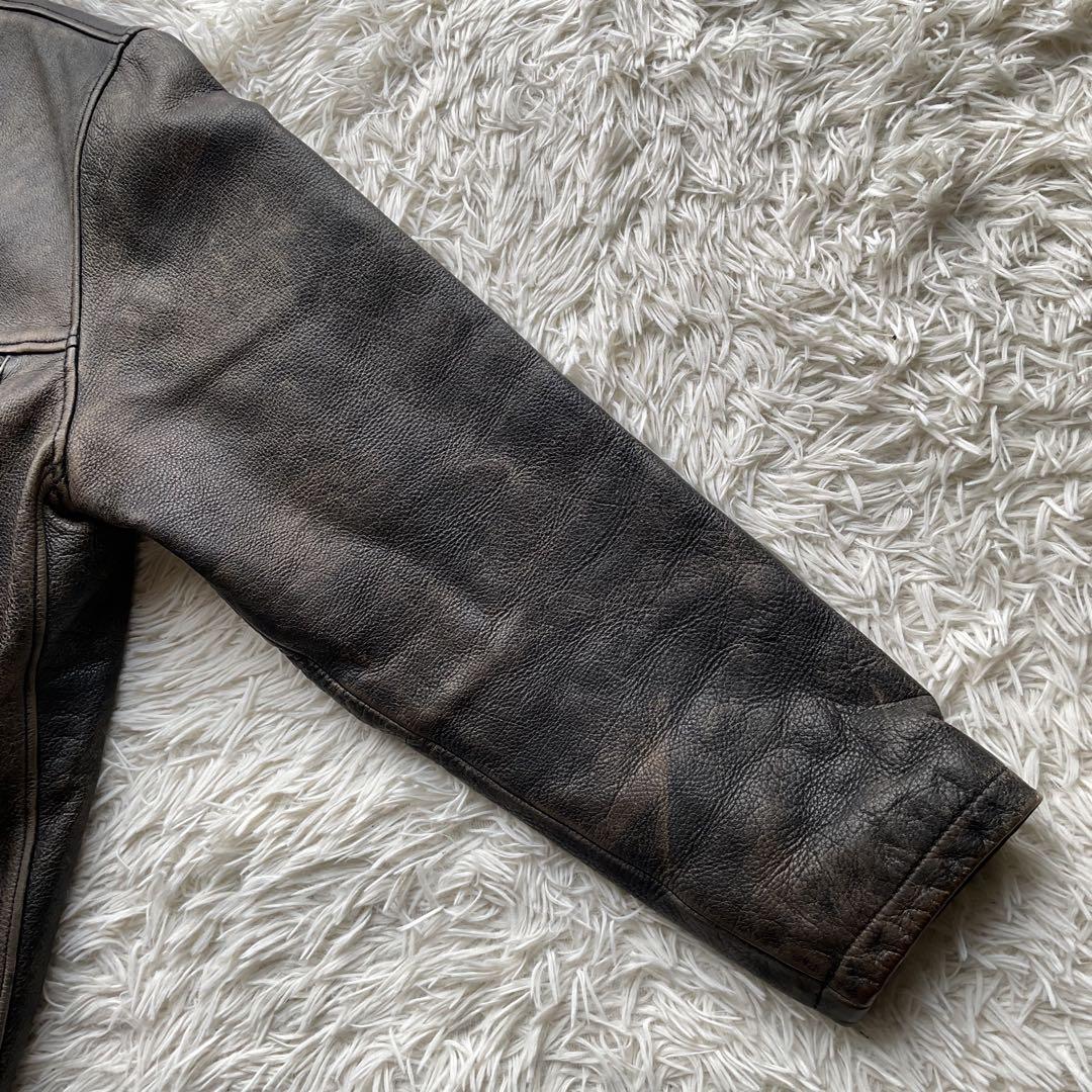 90's✨J.CREW レザージャケット　カーコート　フェード　M 炭黒　茶系