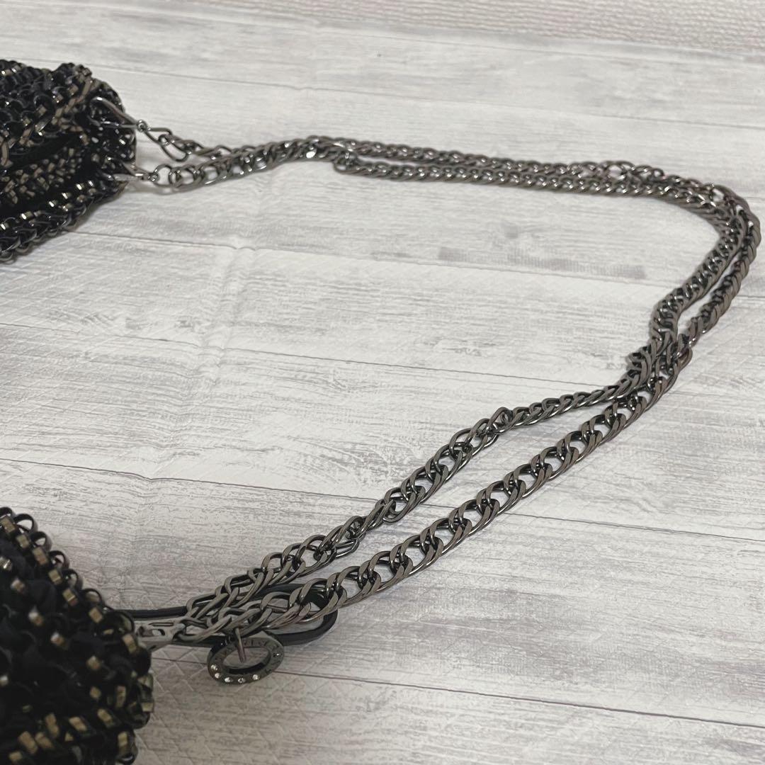 【アンテプリマ】ワイヤーバッグ リボン 3way 黒 金　チェーン