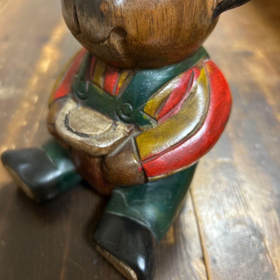 木彫り熊　オーバーオール　ハニー　テディベア　カラフル衣装　ビンテージ木製
