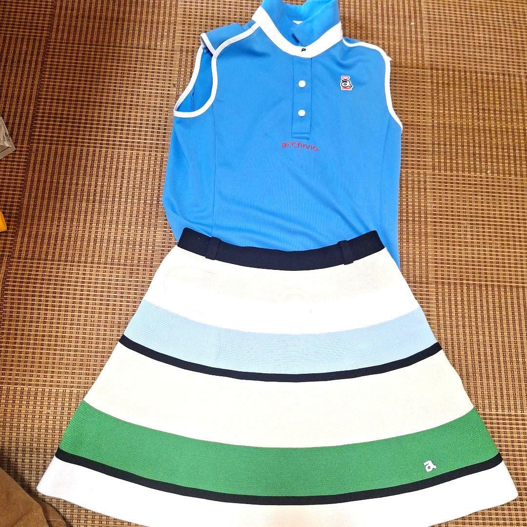 極美品archivio 水色 ポロシャツとフレアーダンボールスカートセット