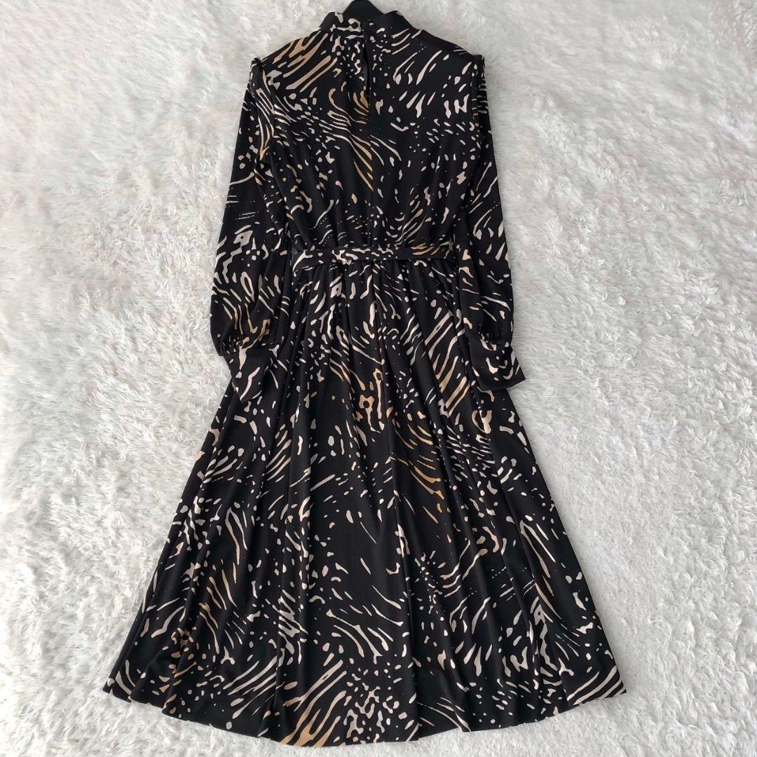 コルコバード ワンピース ロング フレア 総柄 リボンベルト 黒 日本製 S