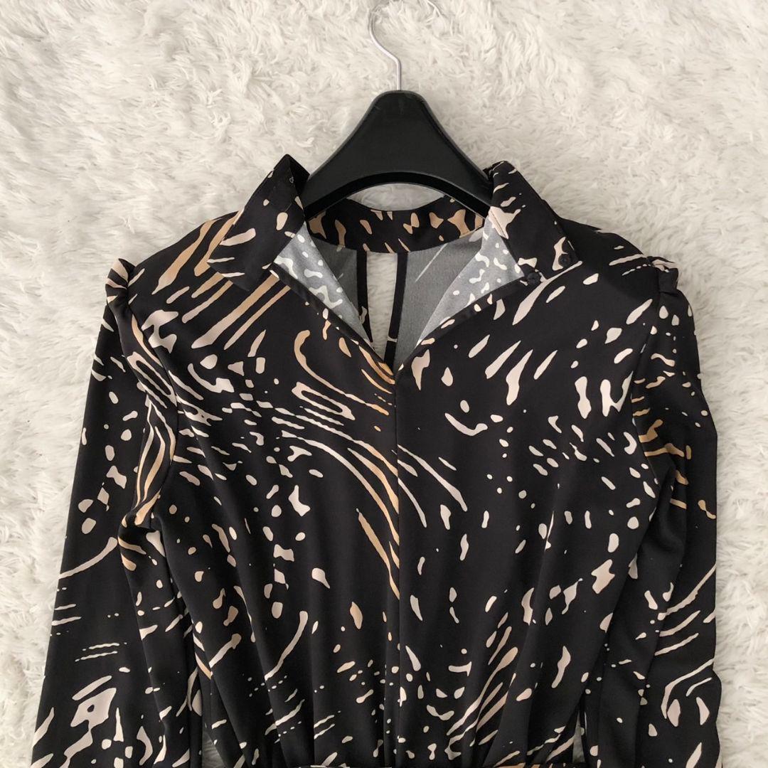 コルコバード ワンピース ロング フレア 総柄 リボンベルト 黒 日本製 S