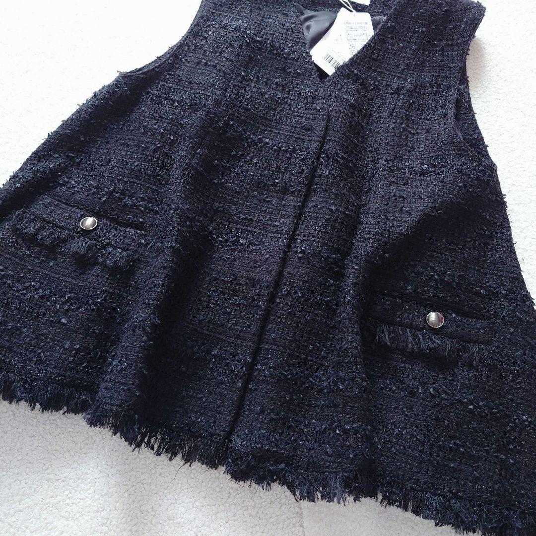 タグ付 cadune カデュネ ツイードフレアジレ 36 ブラック