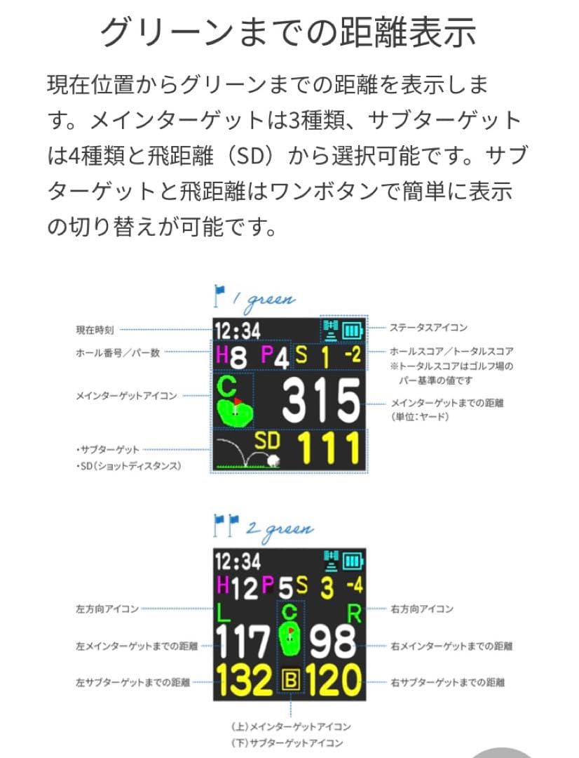 【軽量】ゴルフウォッチ グリーンオン ノルムII ホワイト