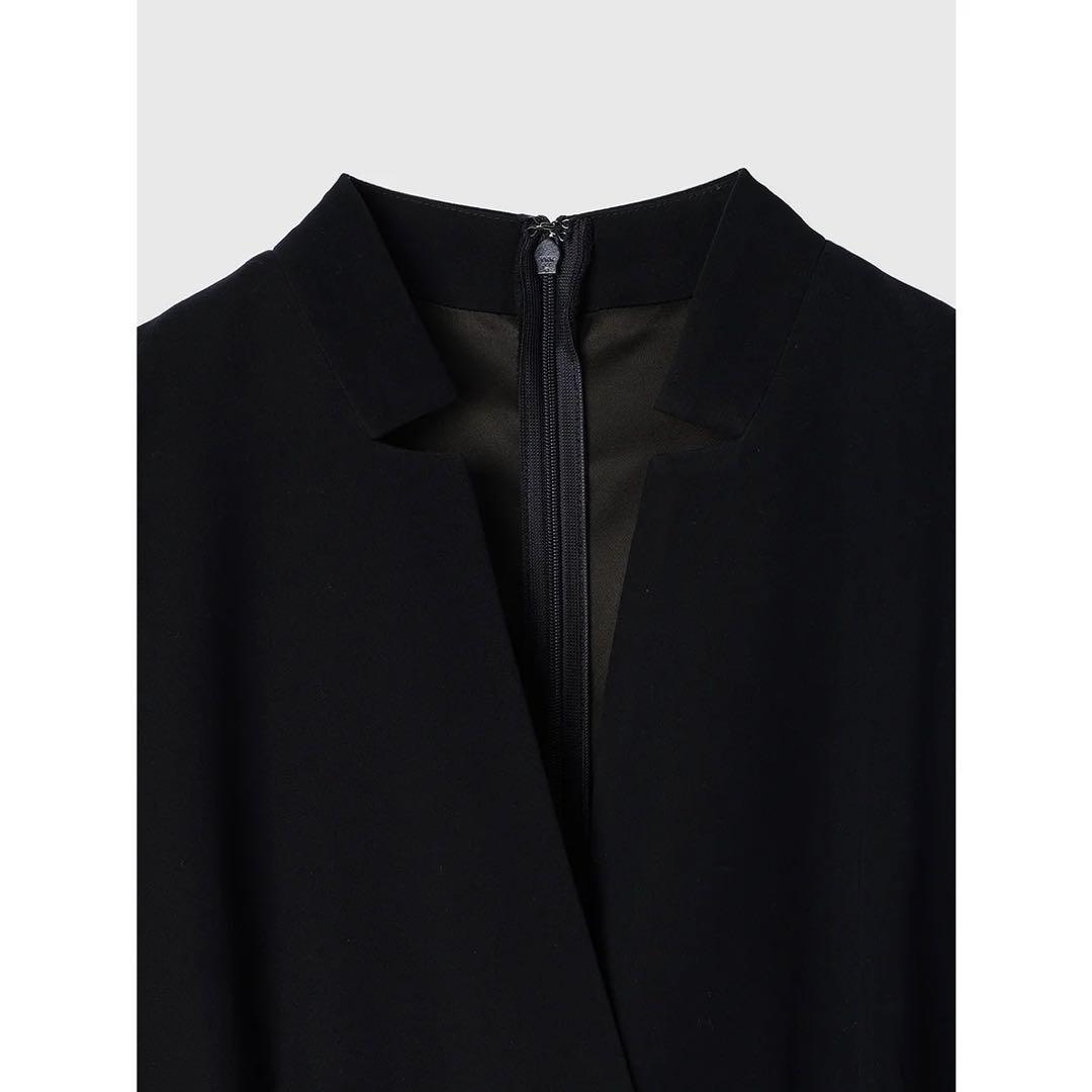 ・*・様 anuans ダブルサテンノーカラーワンピース　ネイビー S