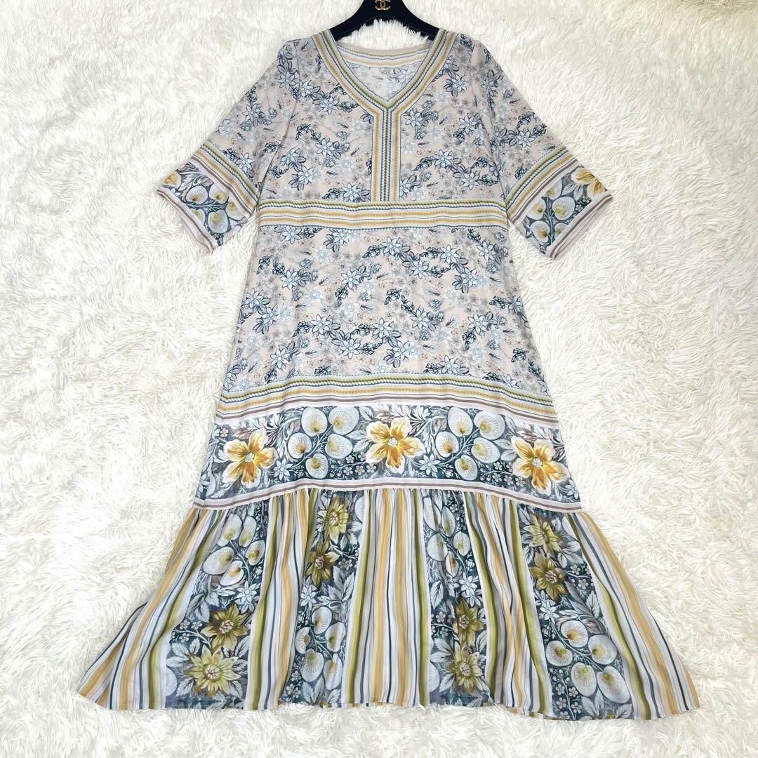 ダイアグラム サラサフラワーワンピース 36 Aライン　ゆったり　ティアード