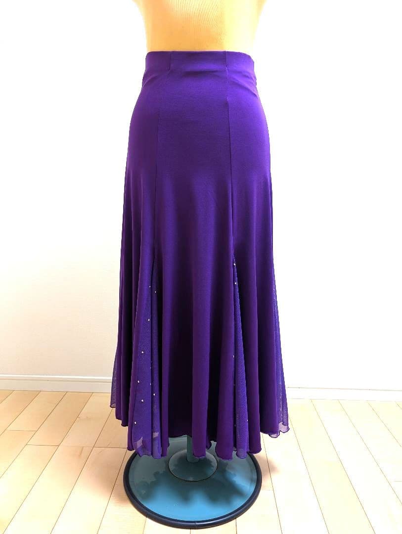 社交ダンススカート　パーティー　レッスン　紫　豪華なスパンコール付　裏地付