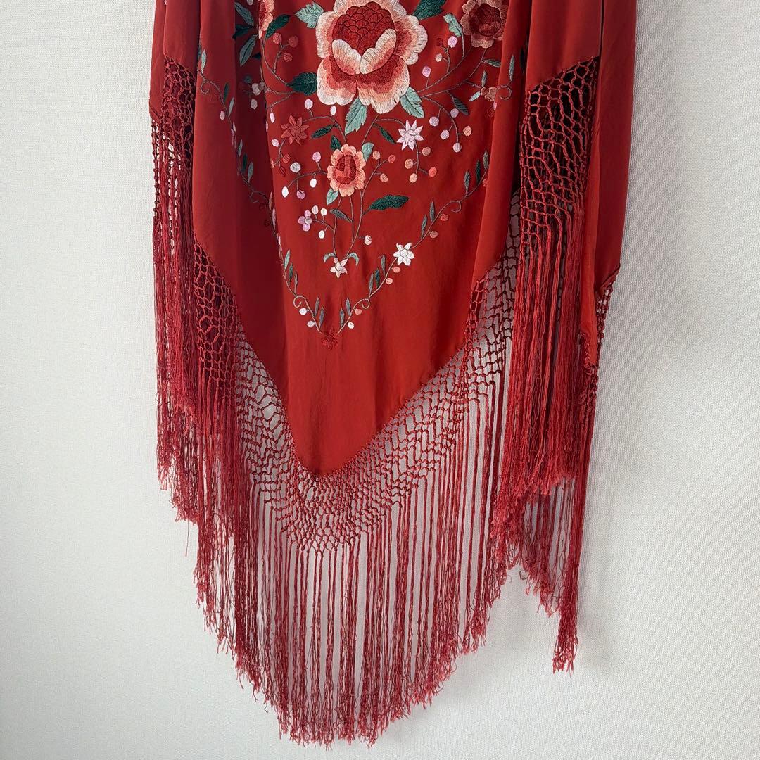 【スペイン】フラメンコ 衣装 シージョ ／スカーフ 花柄 刺繍 テラコッタ
