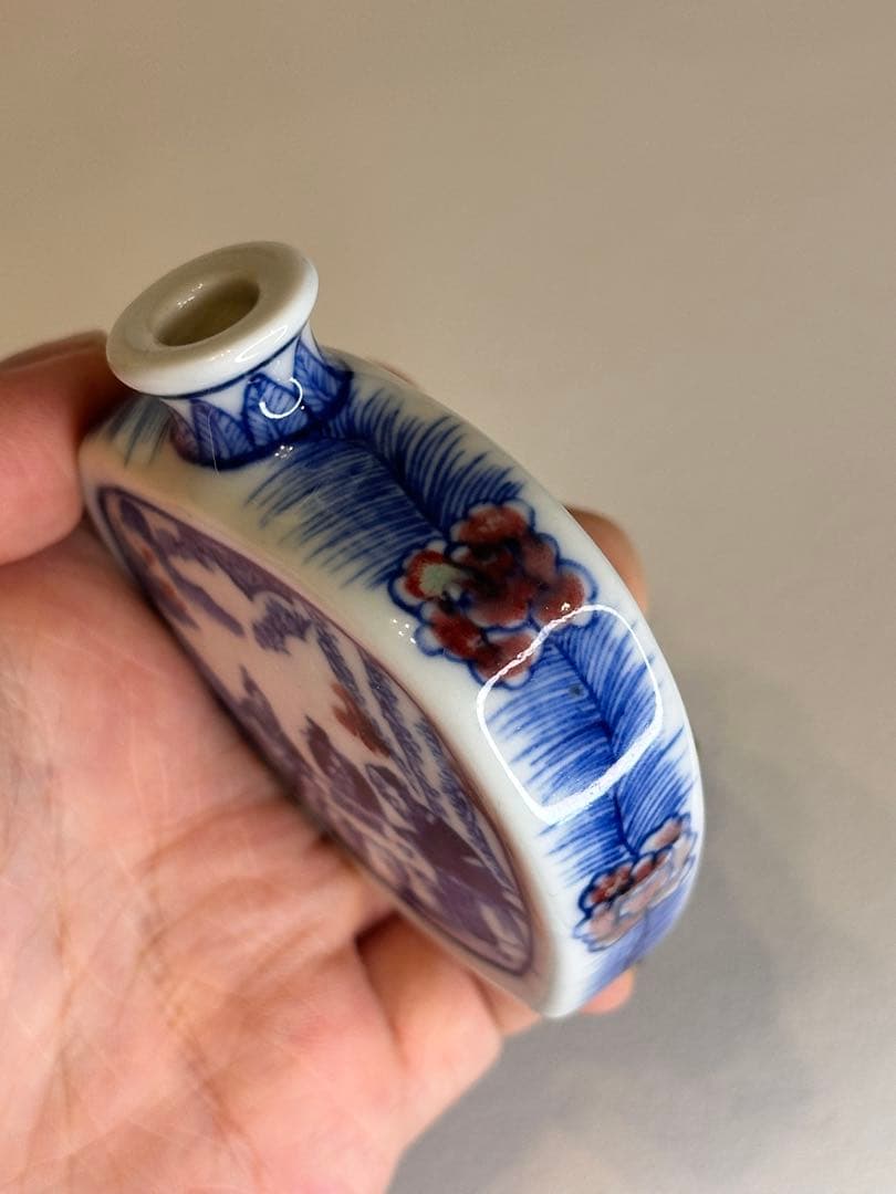 清代青花 鼻煙壺 人物と風景図