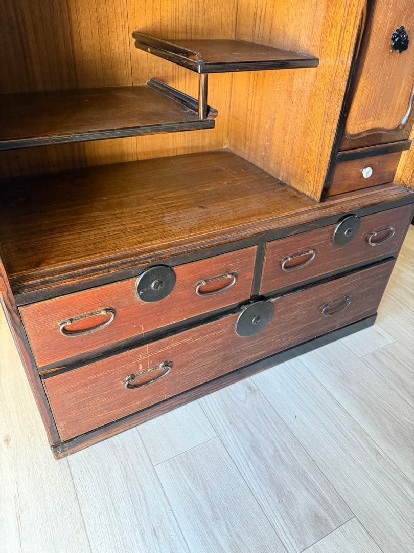 はせ出品 水屋箪笥 茶箪笥 飾り棚 レトロ 木製 古家具 和箪笥