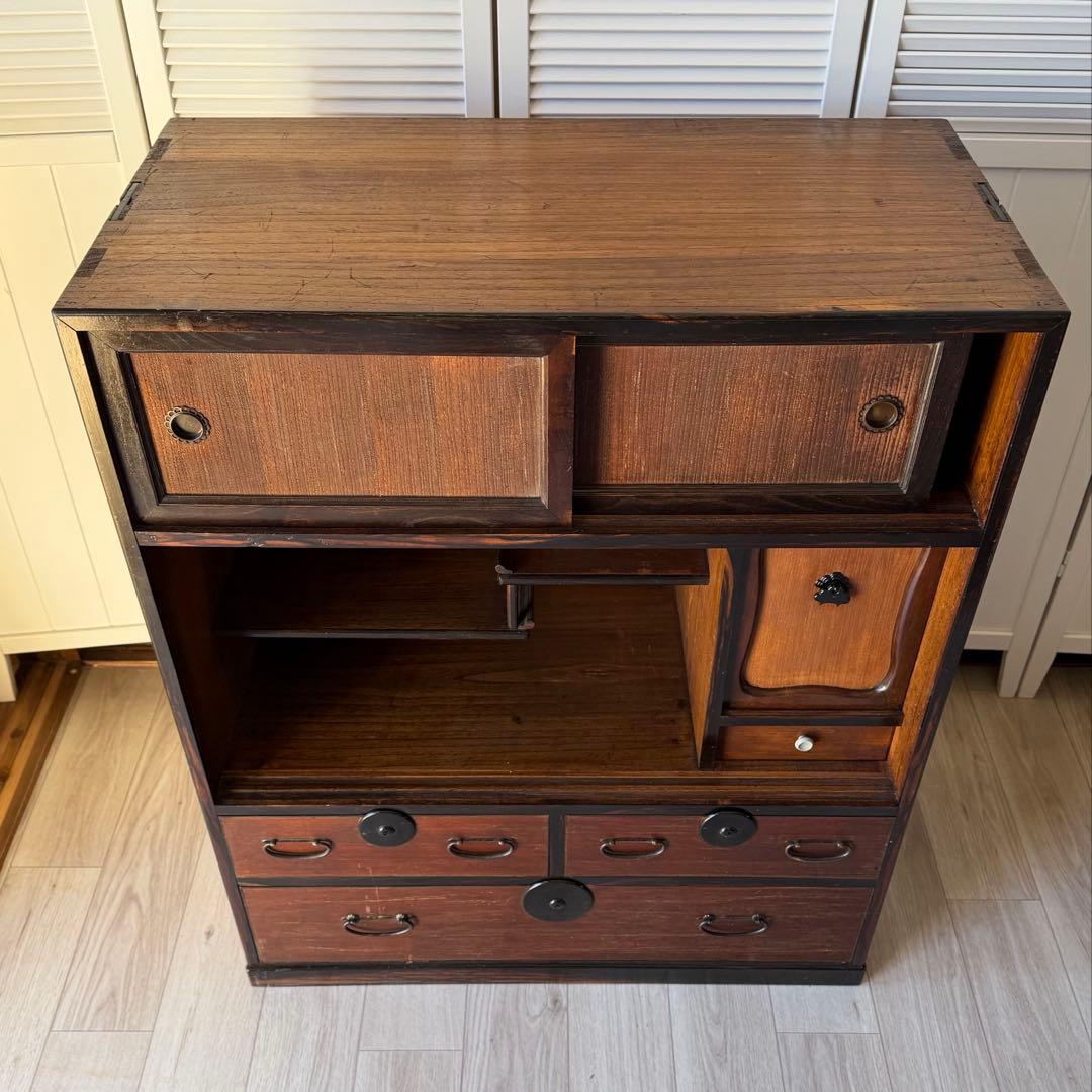 はせ出品 水屋箪笥 茶箪笥 飾り棚 レトロ 木製 古家具 和箪笥