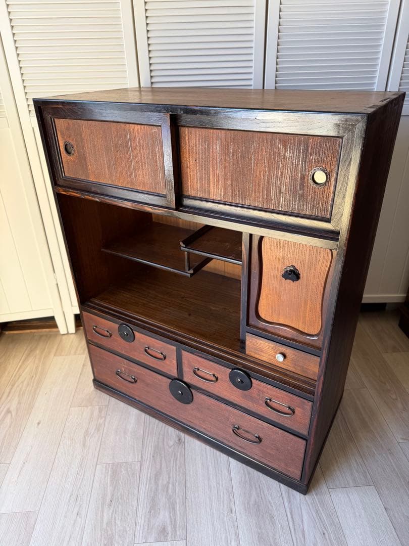 はせ出品 水屋箪笥 茶箪笥 飾り棚 レトロ 木製 古家具 和箪笥