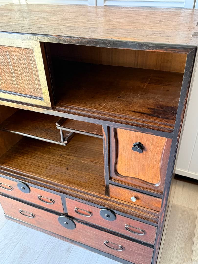 はせ出品 水屋箪笥 茶箪笥 飾り棚 レトロ 木製 古家具 和箪笥