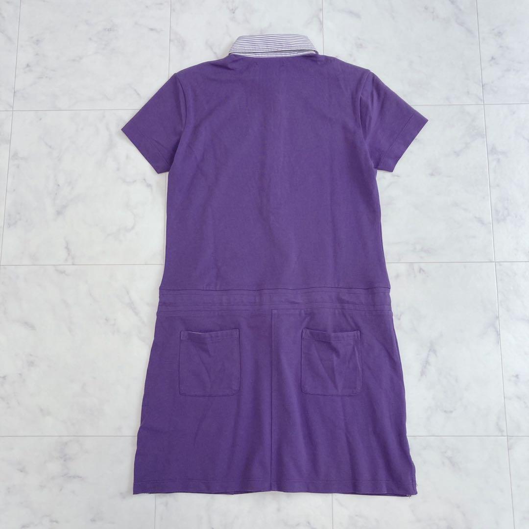 23区 ポロシャツワンピース 刺繍ワッペン 襟ストライプ 大人綺麗めゴルフウェア