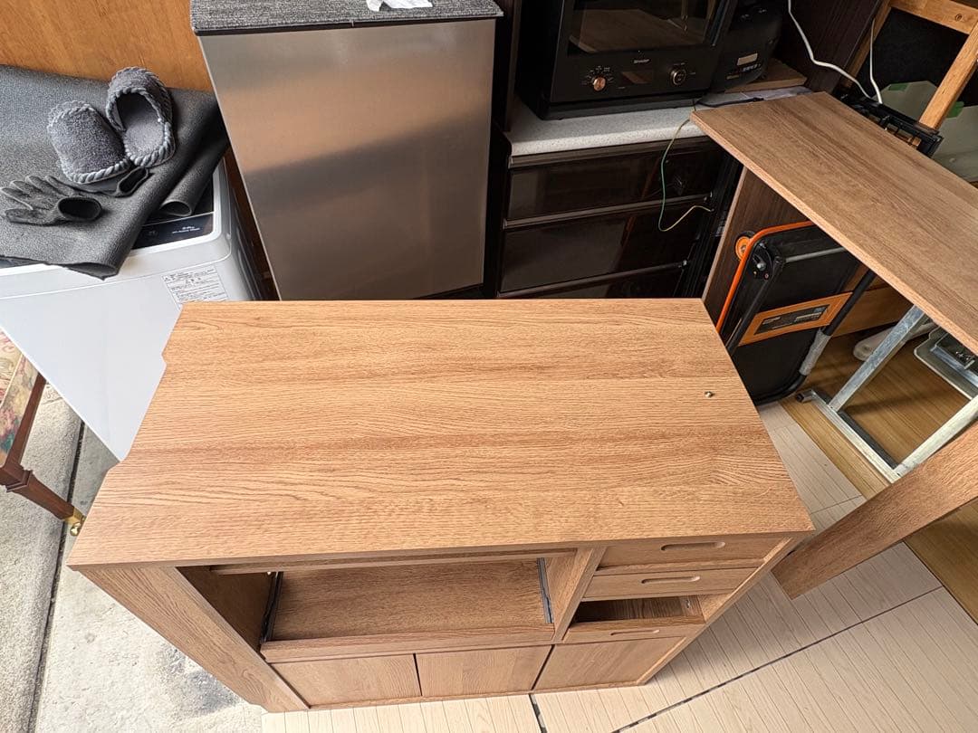 伸縮式キッチンカウンター 食器棚 LOWYA 組み立て済にて配送