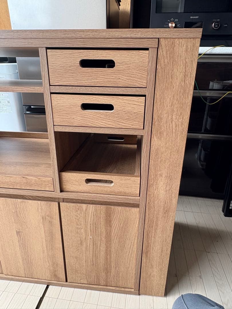 伸縮式キッチンカウンター 食器棚 LOWYA 組み立て済にて配送