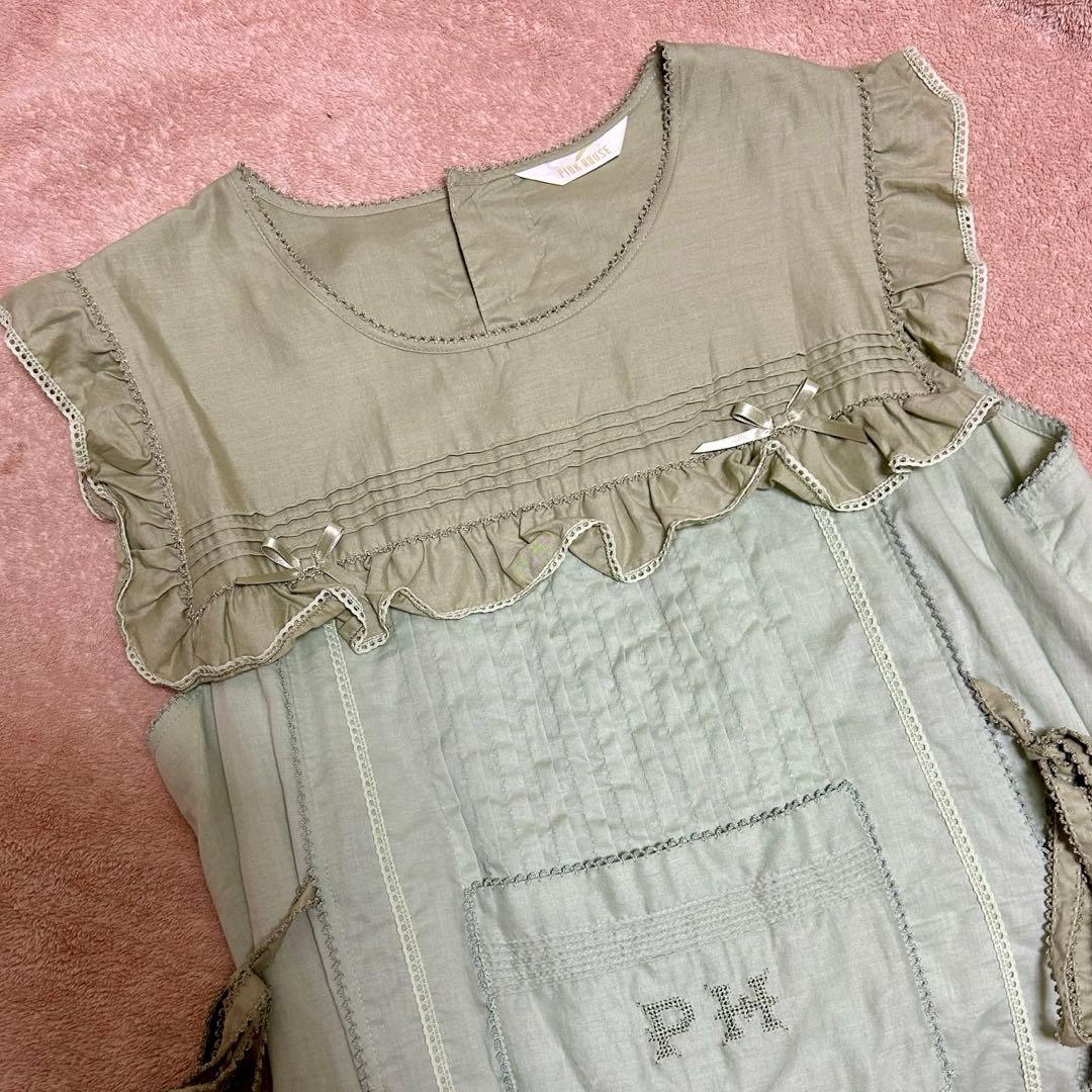 ピンクハウス 配色ローンレイヤードワンピース グリーン ワンピース