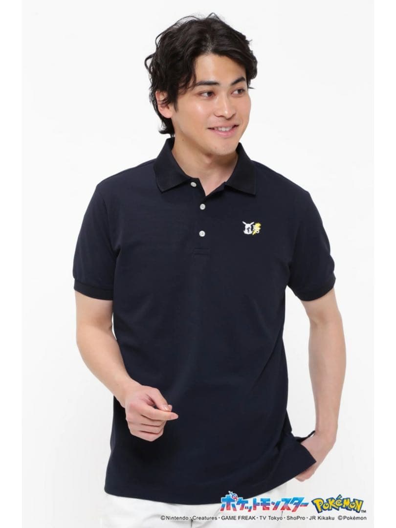 人気完売パーリーゲイツピカチュウ半袖ポロシャツトップスネイビーサイズ6