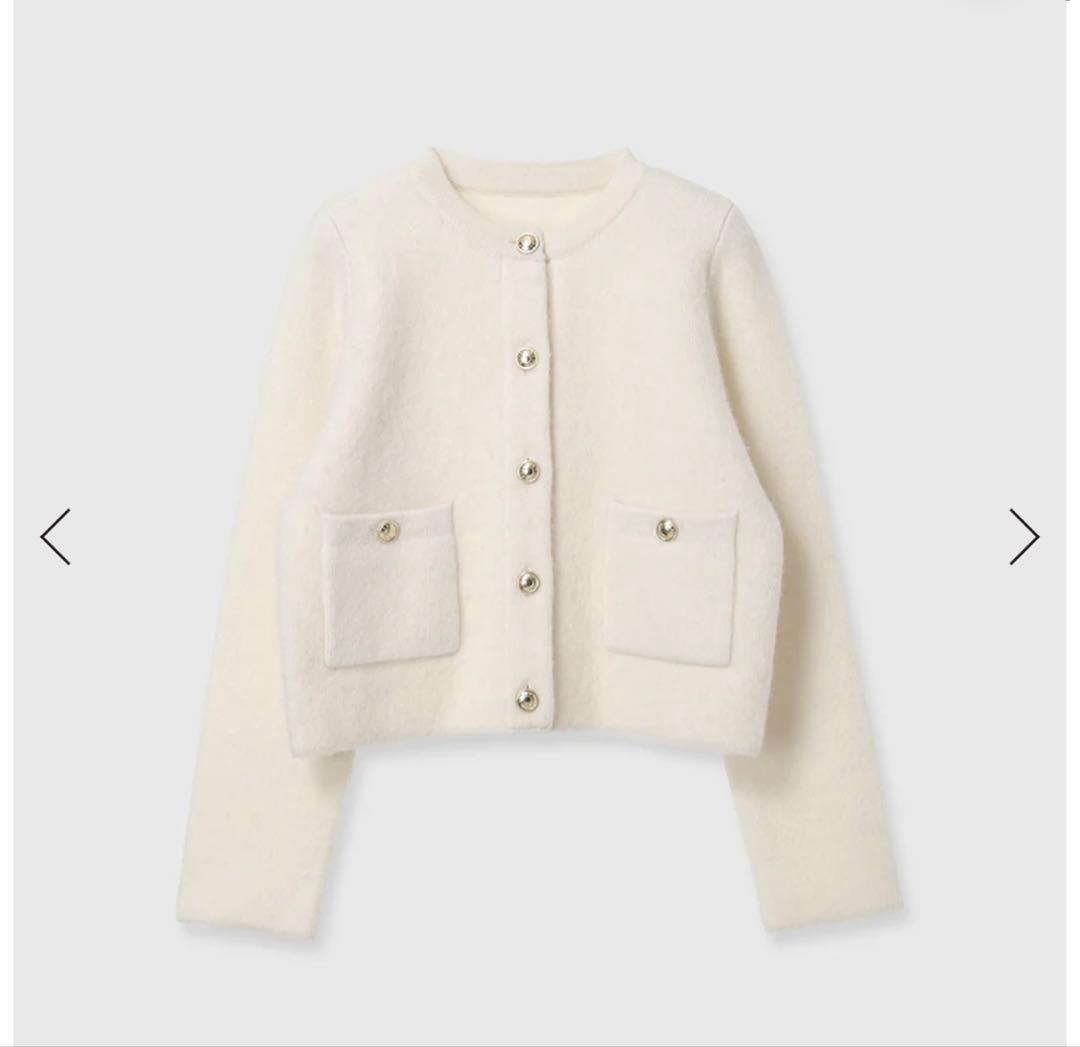 anuansカシミヤブレンドノーカラーニットジャケット