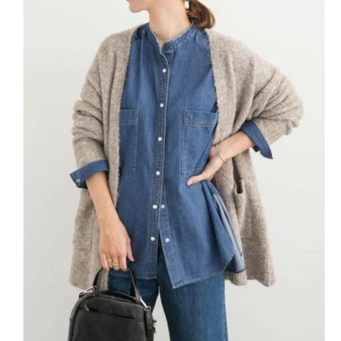 URBAN RESEARCH DOORS デニムバンドカラー長袖シャツ