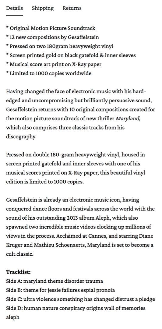 Gesaffelstein MARYLAND オリジナルサウンドトラック