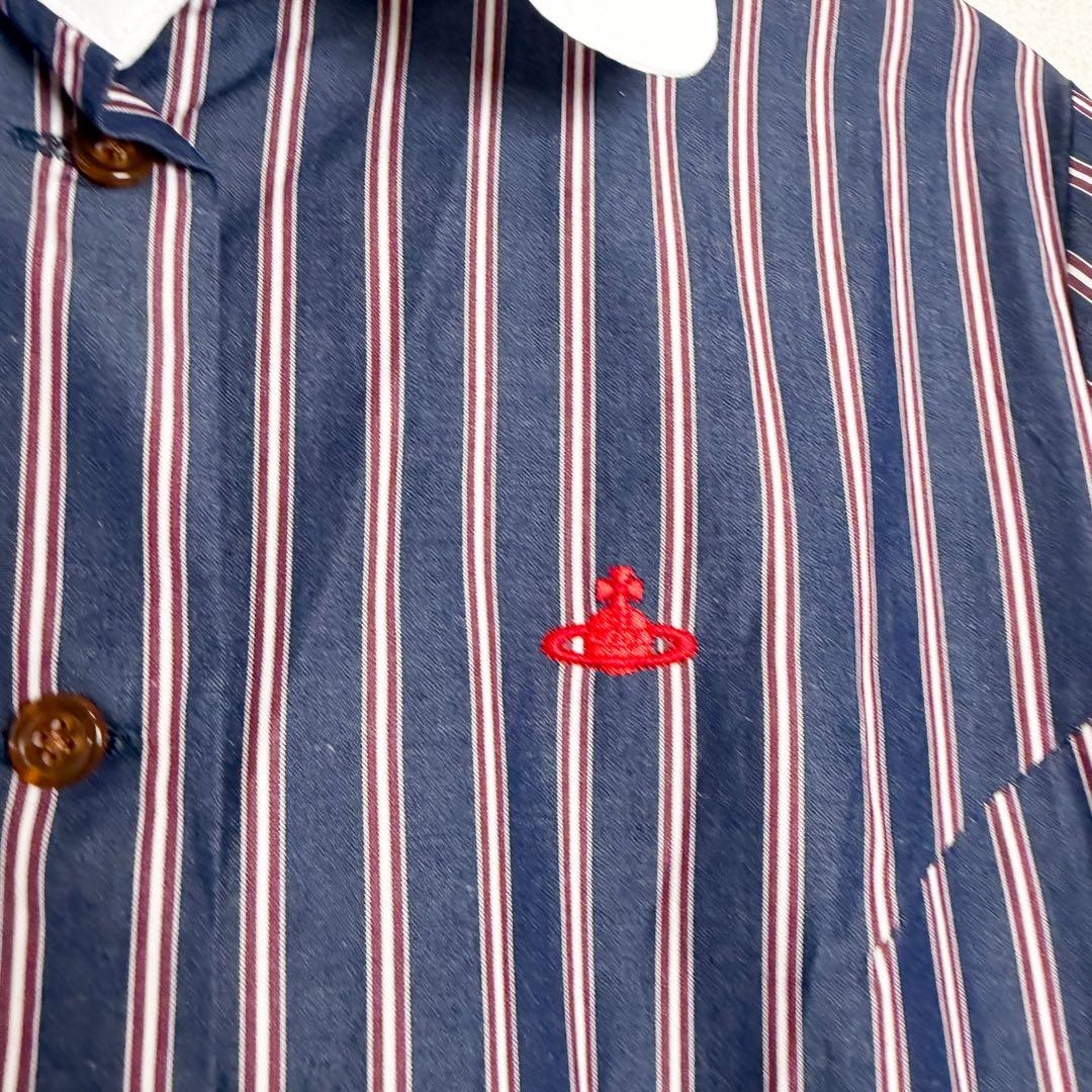 ヴィヴィアンウエストウッド　ストライプ　丸襟　長袖シャツ　オーブ刺繍
