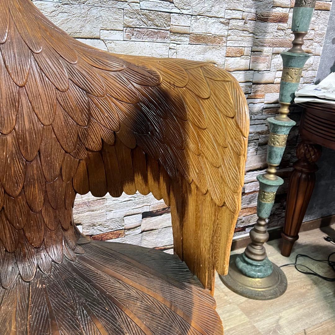 ꧁ヴィンテージ家具꧂ワシと少年の木彫りアームチェア 無垢 アンティーク 椅子