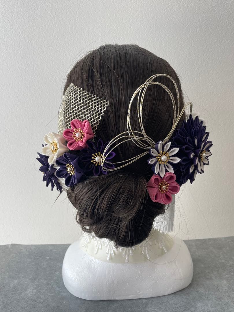 紫白髪飾り　和装髪飾り　振袖髪飾り　髪飾りセット