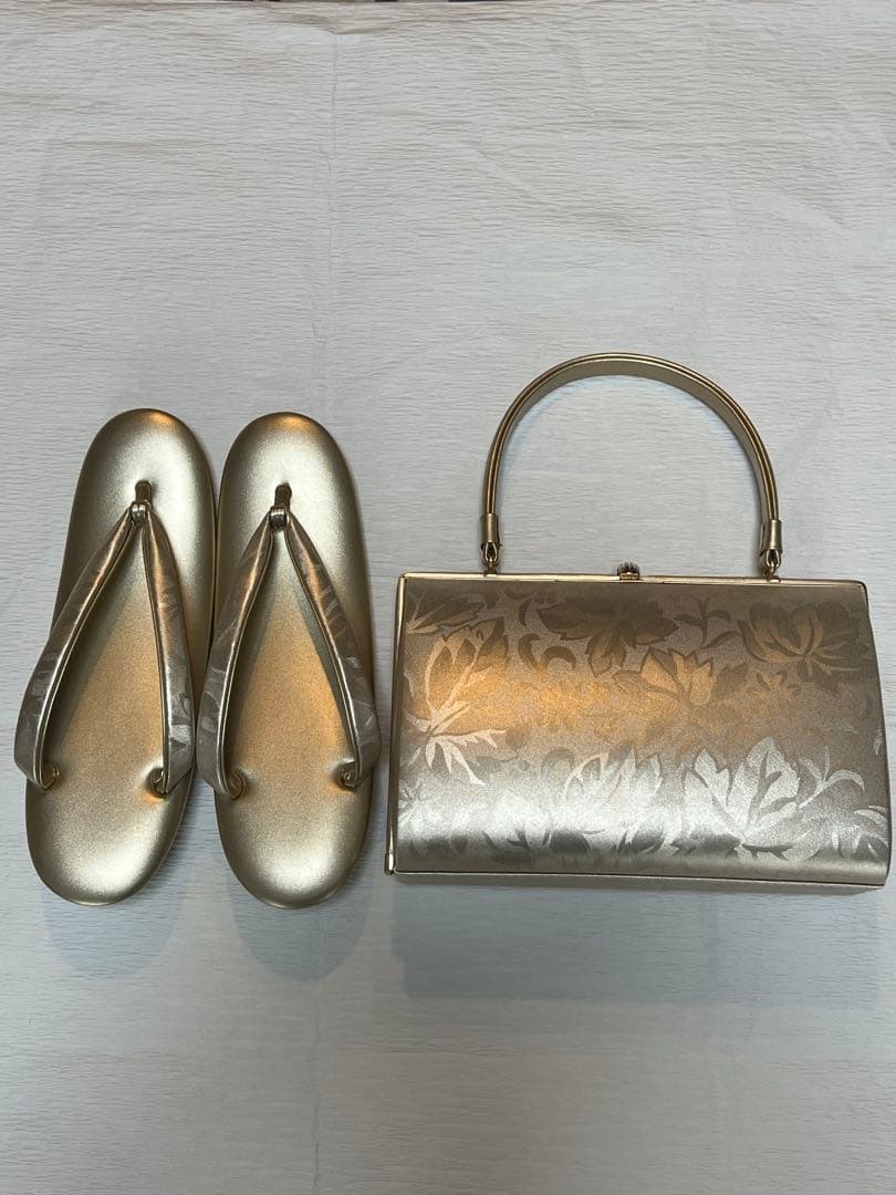 草履バッグセット 23cm シャンパンゴールド 二枚芯 木箱付き