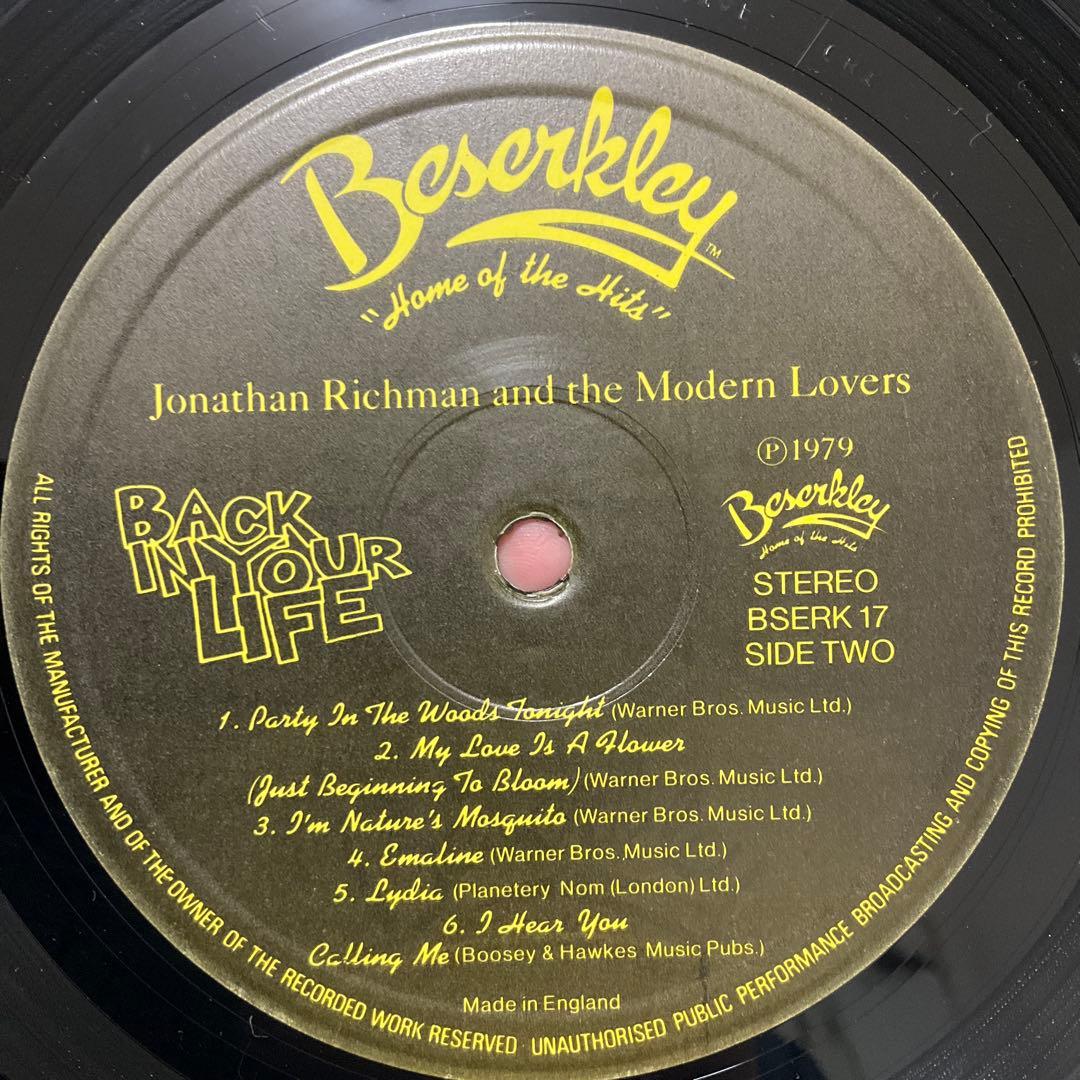 ジョナサンリッチマン　イギリス盤レコード　Back In Your Life