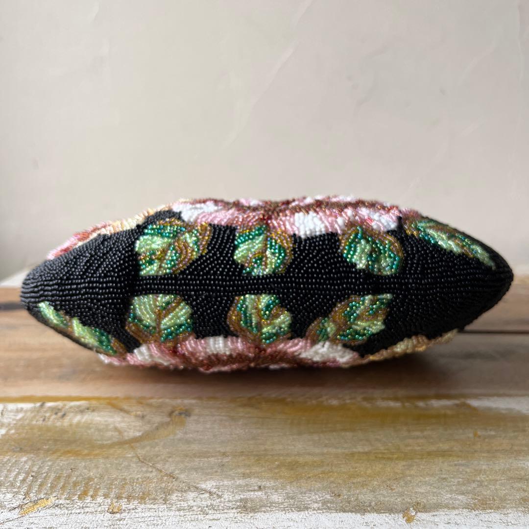 一点物✨美品✨ビーズバッグ　刺繍　お花柄　総柄　レトロ　着物 和装