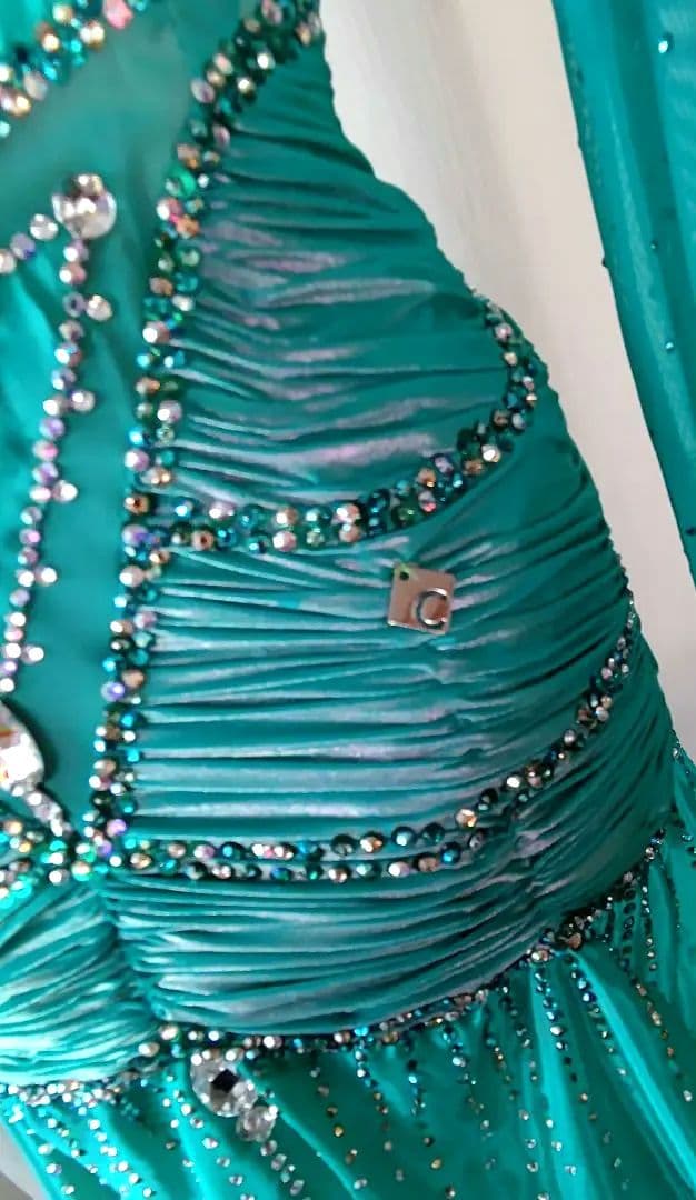 社交ダンススタンダードドレス！豪華！CHRISANNE 製 ターコイズグリーン！