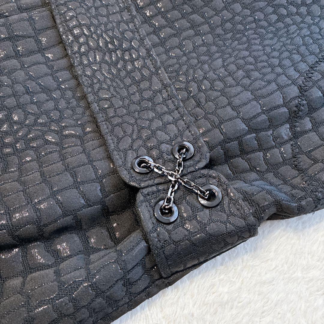 美品 伊太利屋 ロングジレ 黒 ロングベスト クロコダイル M ブラック 9号