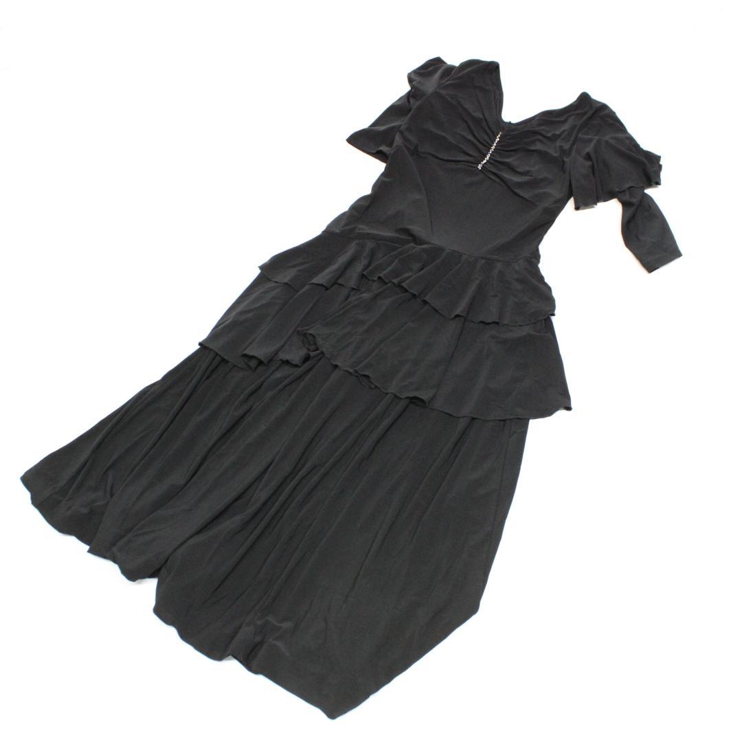 【美品 社交ダンス衣装】ワンピース ドレス 黒 無地 シンプル かわいい 上品