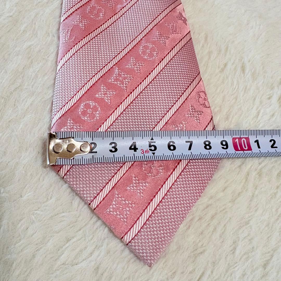 ルイヴィトン シルクネクタイ モノグラム レジメンタル ピンク イタリア製