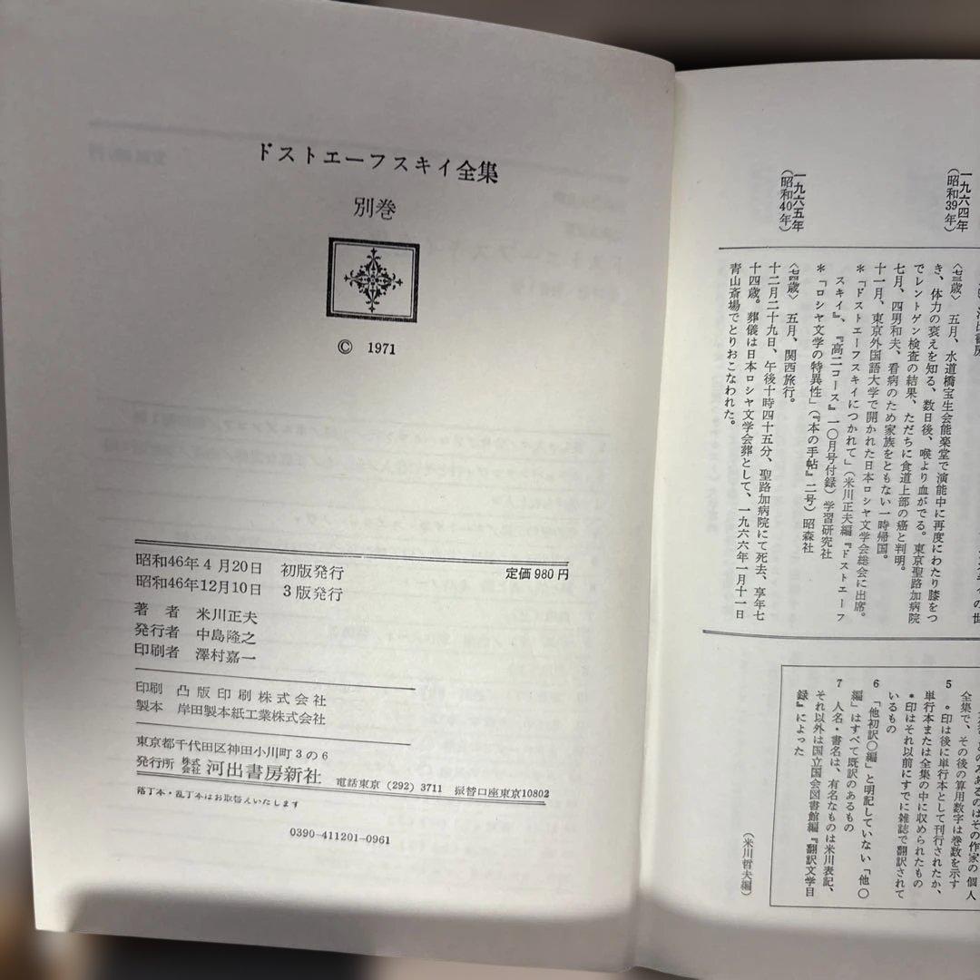 ドストエーフスキイ全集1巻〜20巻別巻 15年前に古書店で購入しました