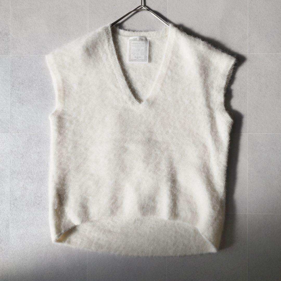 BEARDSLEY アルパカシャギーニットジレ ふわふわベスト ホワイト